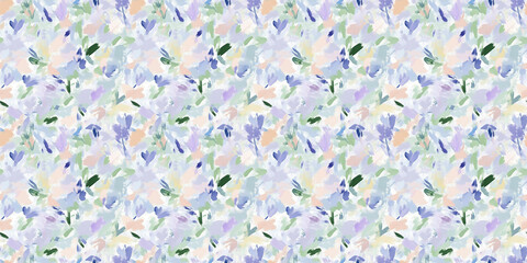 Wall Mural - a fun-loving and dreamy abstract pattern of bluebells painted in a naive impressionistic style with gouache