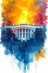 Wall Mural - The White House in Washington DC, USA, watercolor style. AI generate illustration