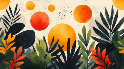 Wall Mural - Background with oranges and leaves.