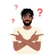 © Wigo Design - Confused man showing fingers in different directions concept. Flat vector Character illustration