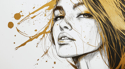 Poster - Beautiful woman posing with golden hair illustration