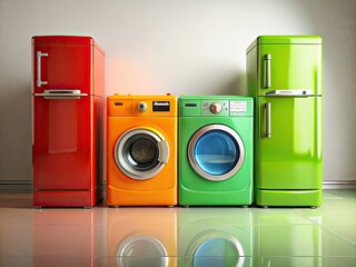 Bright Colorful HomeAppliances with EcoRating Labels and Playful Shadows