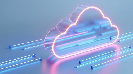 Poster - A futuristic cloud design with neon lights, symbolizing technology, innovation, and digital connectivity in modern networks.
