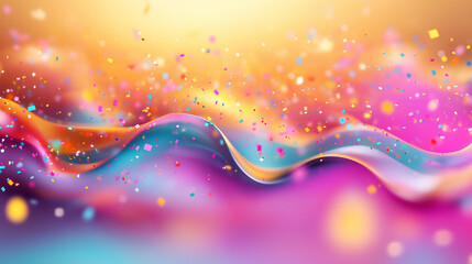 Aufkleber - Colorful abstract wave design with falling confetti background