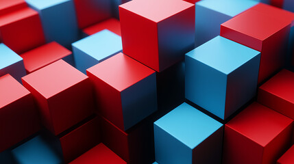 Aufkleber - 3d render of red and blue cubes forming an abstract background