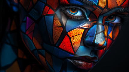 Poster - Woman with creative geometric colorful makeup posing in studio
