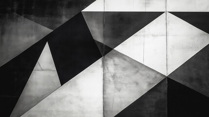 Poster - Geometric concrete wall forming black and white abstract pattern