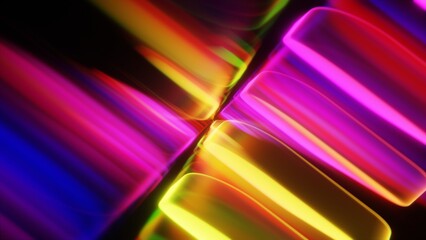 Sticker - Dynamic Abstract Neon Light Waves with Colorful Glow on Dark Background