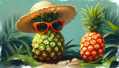 Playful pineapple in a straw hat celebrating tropical vibes and summer fun