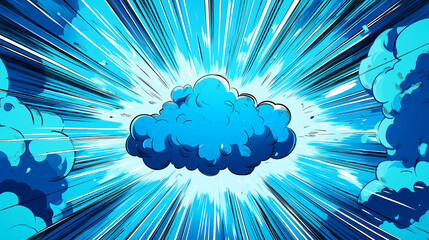 Aufkleber - Blue cartoon explosion cloud with speed lines background