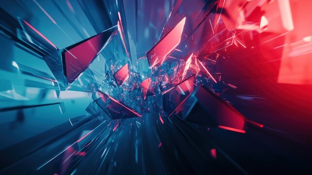 Abstract Shattered Glass with Neon Lights