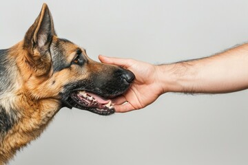 Canvas Print - German sherperd handshake human animal canine.