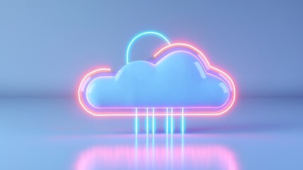 Sticker - A stylish neon cloud icon with colorful rain, perfect for illustrating weather, technology, or mood themes in digital design.