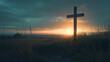 © Stefan - Holy cross in a beautiful field at sunset, Christianity religion and faith in God Jesus Christ, with spiritual hope, salvation and repentance forgiveness, repentance, accepting the sacrifice of Jesus