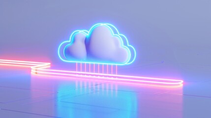 Sticker - A vibrant neon cloud design featuring glowing outlines, perfect for digital art, technology, or weather-themed projects.