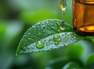 Wall Mural - Droplet Falling on Green Leaf