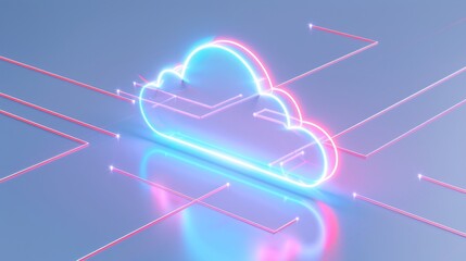 Poster - A vibrant neon cloud symbolizing cloud computing with glowing connections on a soft gradient background.