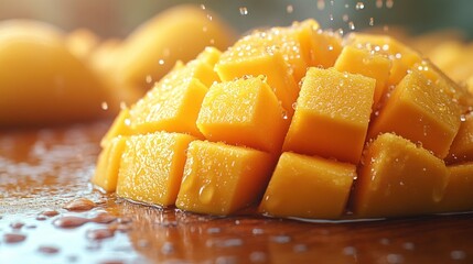 Juicy Mango Slices with Water Droplets