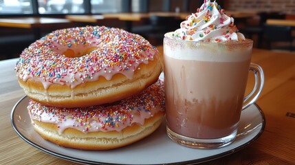 Wall Mural - Delicious Donuts and a Sprinkled Latte