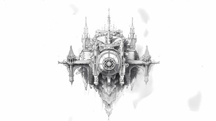  Drawing a concept for the Refuge of the enduring hand, a monastery dedicated to the worship, dungeons & dragons, fantasy aesthetics, minimalistic, white background, Generative AI illustrations. 