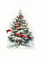 a christmas tree with a red ribbon around it festival animal plant.