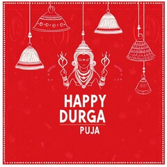 Wall Mural - Happy Durga Puja, Navratri festival of India with hindi calligraphy poster,card background.