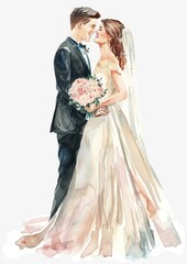 Sticker - Elegant watercolor wedding couple illustration