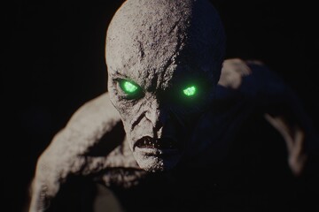 An undead zombie character is isolated against a black background