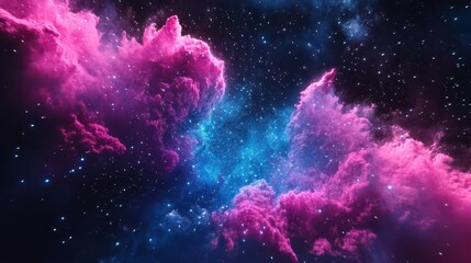 Wall Mural - enchanting aurora of crystal blue particles erupting from magenta nebula in starry night sky concept