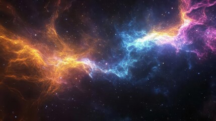 ethereal nebula explosion in cosmic void swirling tendrils of vibrant hues against inky blackness mesmerizing celestial dance of colors and light