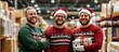 © GoodandEvil - Lively trio in Christmas sweaters at warehouse
