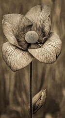 Wall Mural -  A monochrome image of a bloom amidst a field, surrounded by tall grasses in the background