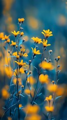 Canvas Print -  A tight shot of a flower cluster, featuring yellow blooms in the front, and a blue expanse as the background