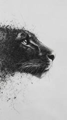 Wall Mural -  A monochrome image of a lion's densely haired face