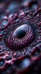 Wall Mural -  A tight shot of a purple-black object with water droplets clinging to its external and internal surfaces