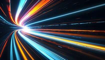 Futuristic abstract high-speed light trails illuminating a dark background