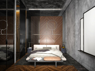 Wall Mural - 3D RENDER OF MODERN HOTEL ROOM