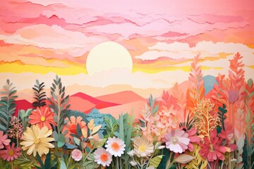 Poster - Garden sunset art backgrounds painting.