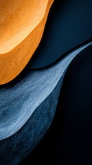 Wall Mural -  A tight shot of an orange and blue abstract design against a black backdrop, framed by a white and black border