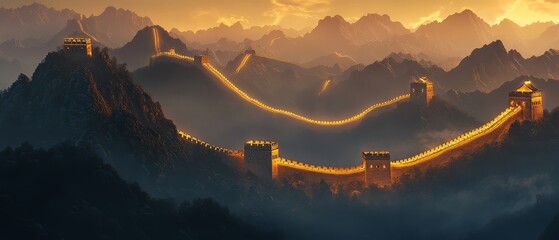 The Great Wall of China at Sunset.