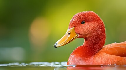 Canvas Print -  A tight shot of a duck in water, trees softly blurred behind