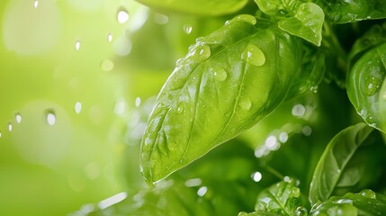 Wall Mural - water-specked leaves occupy the foreground