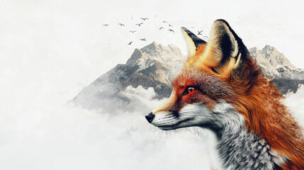 Wall Mural - A fox is staring at the camera with a mountain in the background