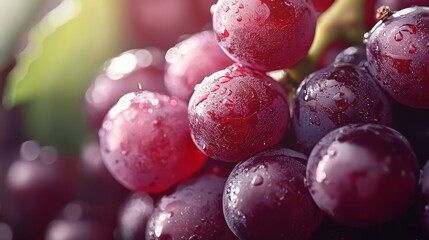 Poster -  A tight shot of grapes with dewdrops on their summits and bases