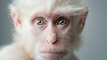 Wall Mural -  A tight shot of a monkey's face, featuring a white fur cap and bright yellow eyes