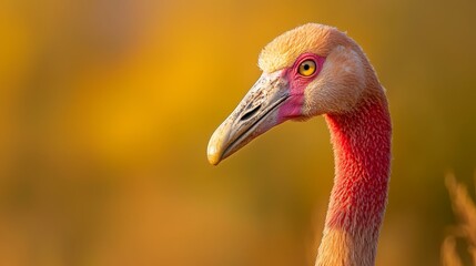 Canvas Print -  A tight shot of a flamingo's head and neck, background softly blurred