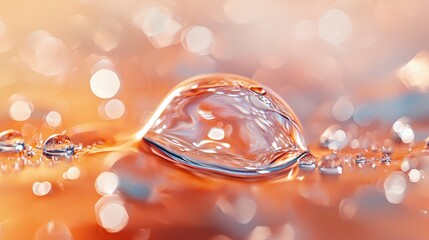 Poster -  A drop of water atop a table, adjacent to another drop of water on the same table