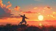 © Nawarat - Artistic depiction of a person practicing tai chi at sunset, Stay young, Healthy and happy