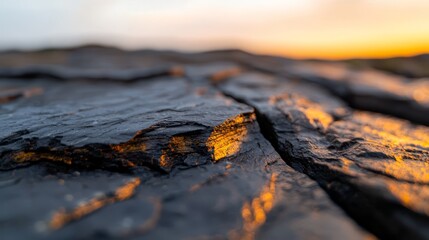 Poster -  A tight shot of a rock formation against a backdrop of sunset, with a hazy, indistinct sky in the foreground