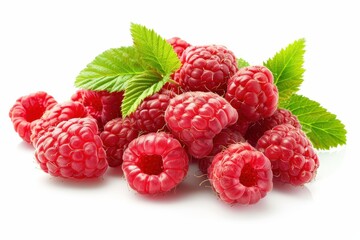 Wall Mural - Fresh raspberries on white background